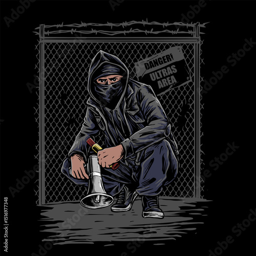vector of ultras hooligan casual ultras football soccer supporter with flare smoke and megaphone