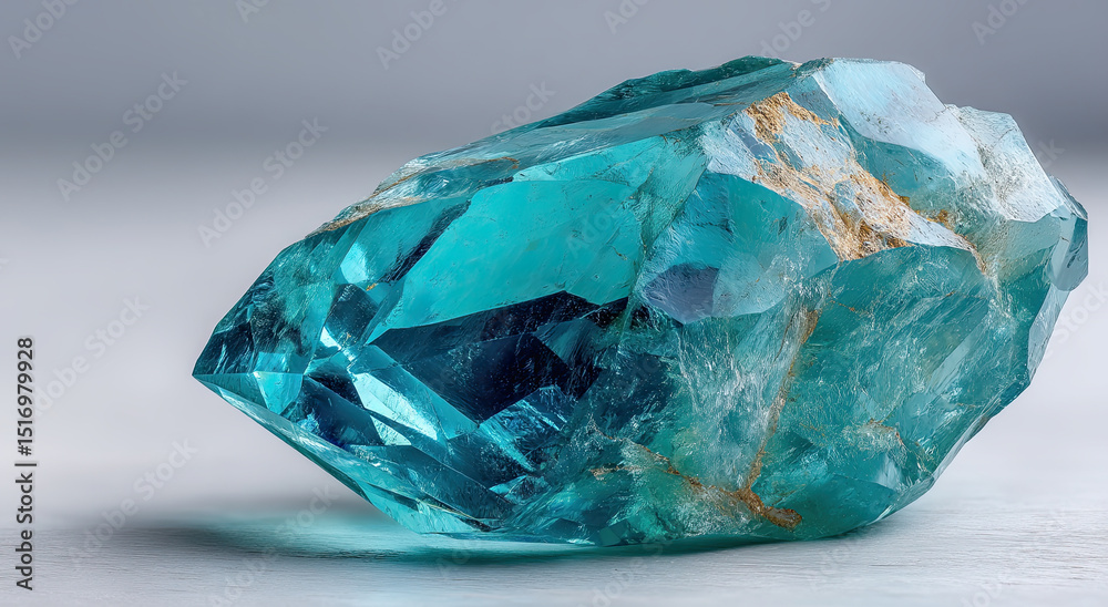 Fototapeta premium Translucent Blue Crystal Formation on White Surface, Evoking Preciousness and Geological Discovery, Ideal for Science Education and Mineralogy Studies