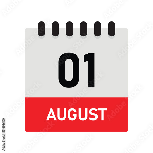 August 1 Reminder Calendar Icon – Dairy Design Vector Template for Planners