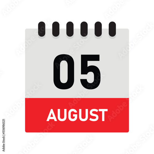 August 5 Reminder Calendar Icon – Dairy Design Vector Template for Planners