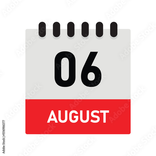 August 6 Reminder Calendar Icon – Dairy Design Vector Template for Planners