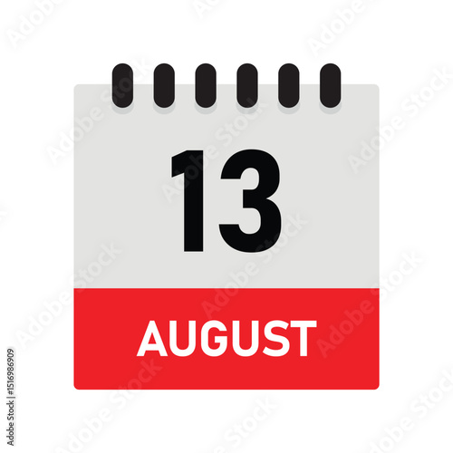 August 13 Reminder Calendar Icon – Dairy Design Vector Template for Planners