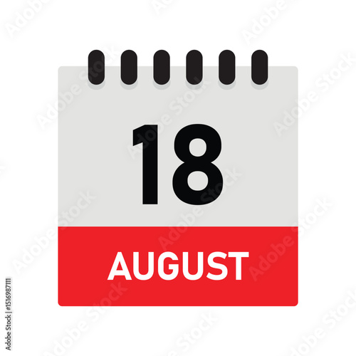August 18 Reminder Calendar Icon – Dairy Design Vector Template for Planners