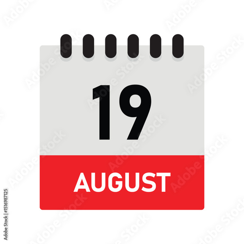 August 19 Reminder Calendar Icon – Dairy Design Vector Template for Planners