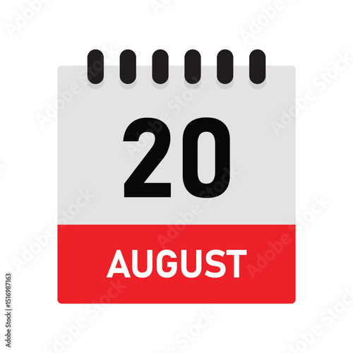 August 20 Reminder Calendar Icon – Dairy Design Vector Template for Planners