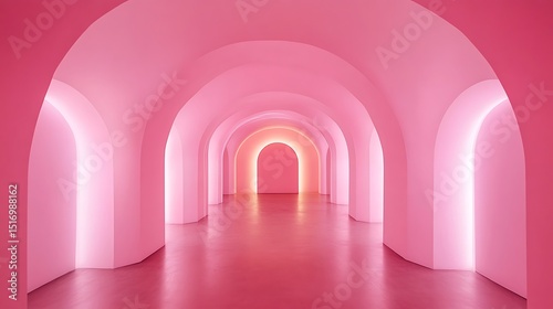Pink archway tunnel with neon lighting