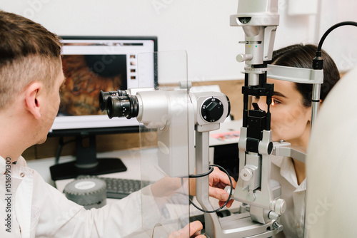 Canvas-taulu Ophthalmology procedure with slit lamp for eye and cornea checkup