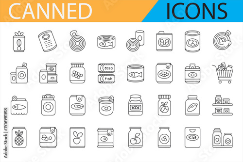 Minimalistic canned food icons, ideal for food-related web design and marketing.