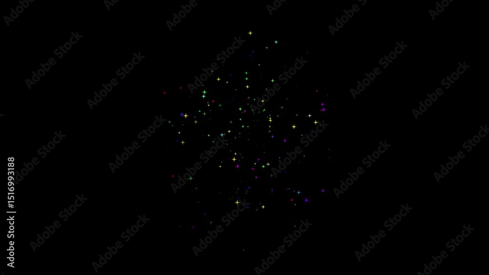 Colorful particle magic effect collapsing onto itself star dust loop Animation video on black background good for intros.