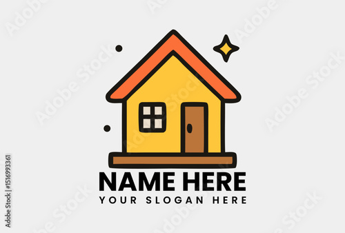 Colorful home icon illustration with a red roof and yellow walls on a clean white background. House concept