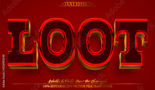  Loot Treasure Gold Riches Hidden Red Vector Text Effect Editable Alphabet