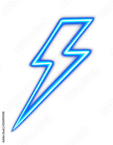 Lightning or caution sign in bright blue neon color isolated on transparent background in PNG format with electric glow and safety symbol visuals
