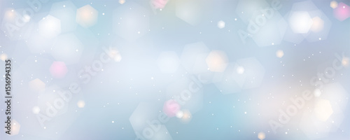 Pastel gradient blur background with sparkling hexagonal bokeh. Christmas or winter style festive backdrop. Cute and beautiful scene. Art & Illustration