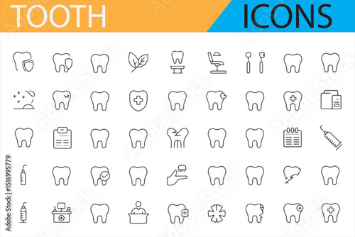Set of tooth icons for use in healthcare, medical, and dental topics.