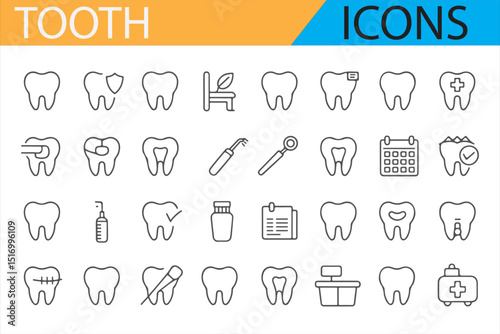 Minimalistic dental icons perfect for medical, health, and dental applications.