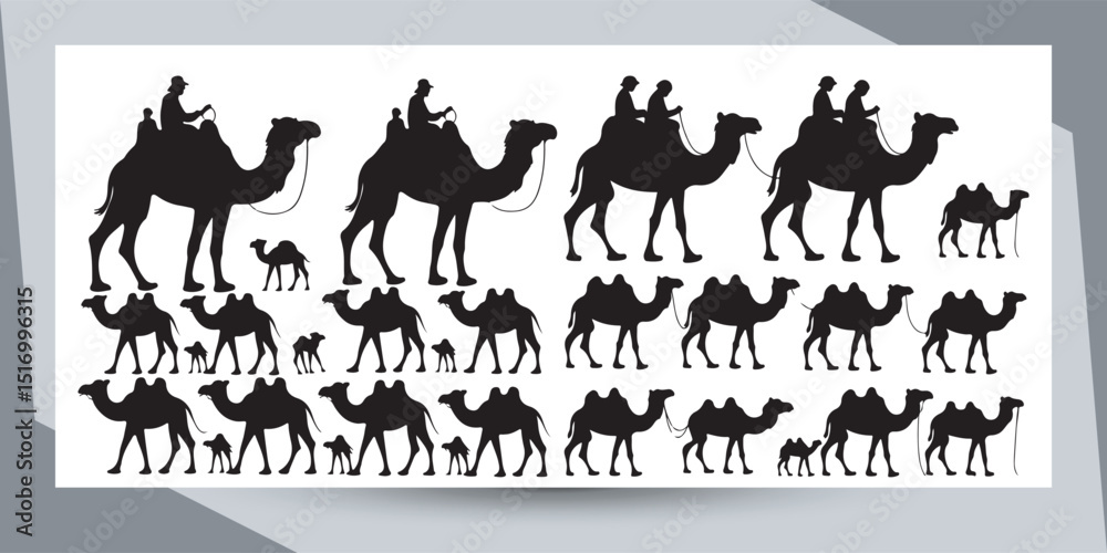 Fototapeta premium A simple and clear name for the image could be: Set of Camel Silhouettes and Wild Animal Vector Icons