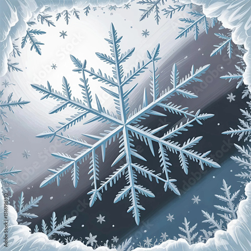 Elegant Snowflake Design with Frosty Details – Winter and Snow Theme
