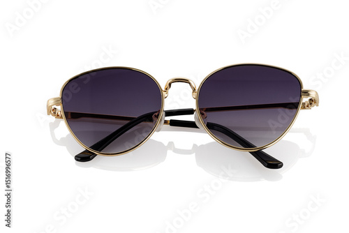 Women sunglasses isolated on white background. Sunglasses summer women fashion accessories. Modern metal glasses.