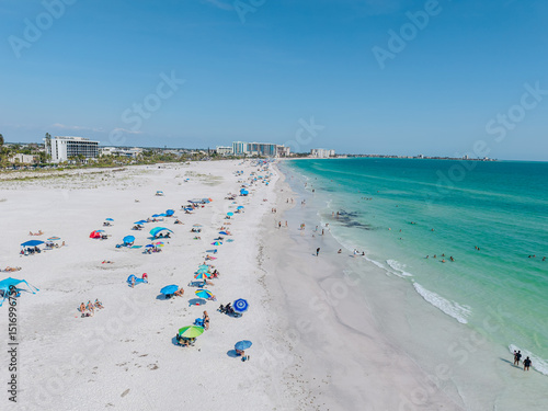 Beautiful aerial view of Sarasota, the magnificent white sand beach, and its iconic St. Armands Circle