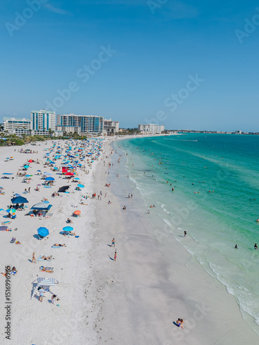 Beautiful aerial view of Sarasota, the magnificent white sand beach, and its iconic St. Armands Circle