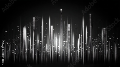 Abstract city skyline, sound waves