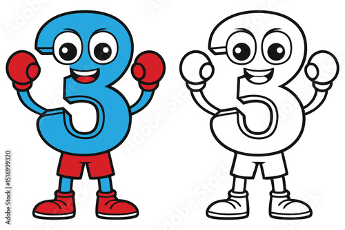 Cartoon Number Five Character Ready for a Boxing Match with Color Variations