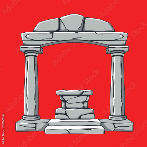 Monumento Antigo em Tons de Vermelho e Cinza
