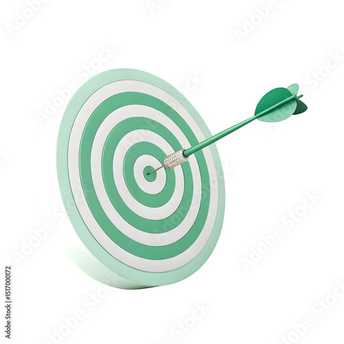 Green dartboard with arrow centered isolated on transparent background