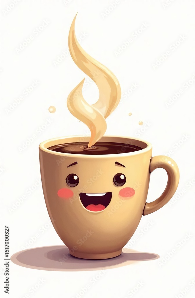 Obraz premium A cheerful cup invites you to drink coffee in the company of a spoonful of molasses. Cheeky food and drink illustration funny animation concept