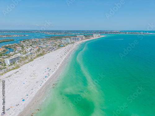 Beautiful aerial view of Sarasota, the magnificent white sand beach, and its iconic St. Armands Circle