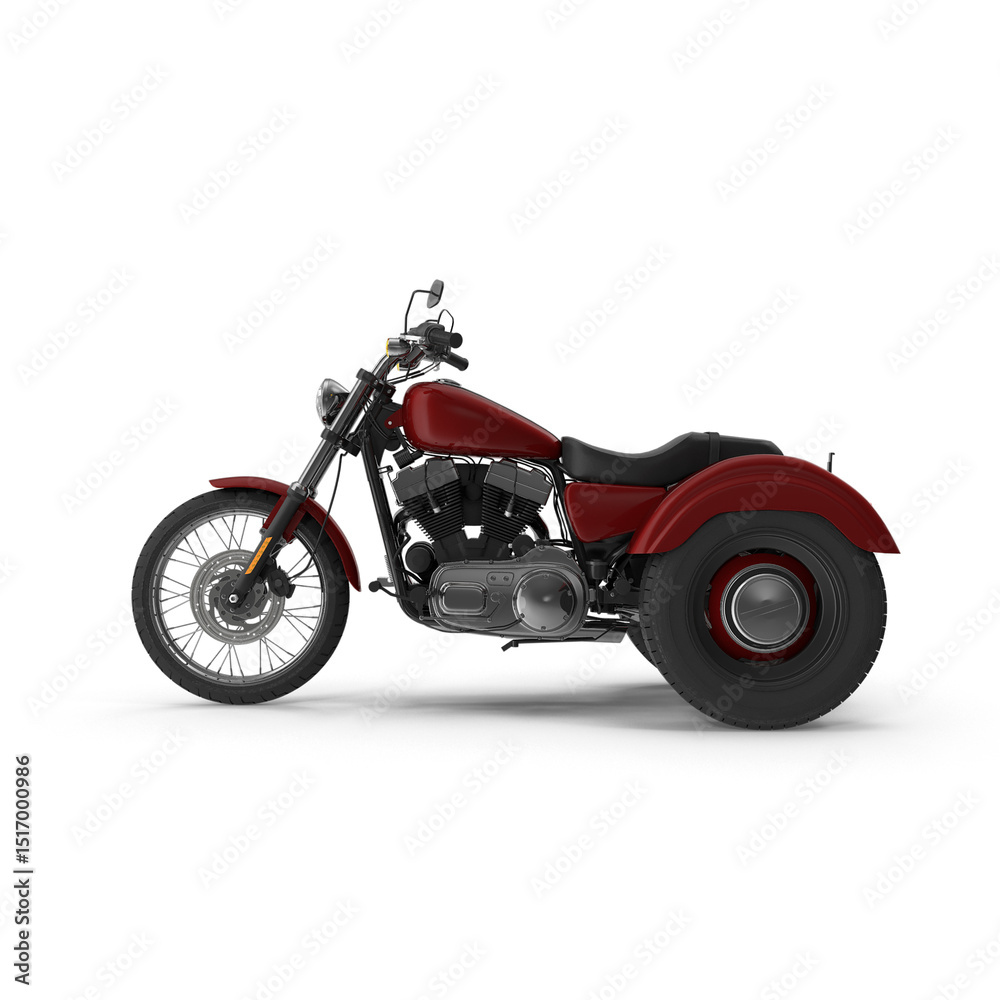 Fototapeta premium Red three-wheeled motorcycle isolated on transparent background