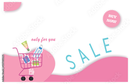 sale banner for cosmetic shopping, vector illustration of shopping cart, shape element
