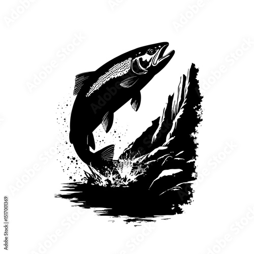 A dynamic illustration of a leaping salmon, symbolizing the strength, agility, and tenacity of the aquatic world.