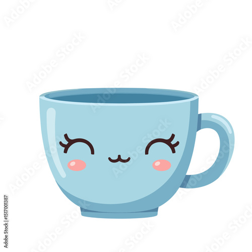 A cheerful, animated teacup with a cute, smiling face. A delightful illustration to bring joy.