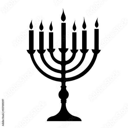 A symbolic menorah, stands as a beacon of light and faith. The black and white illustration of the traditional Jewish candelabrum.