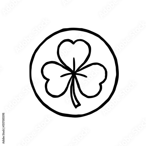 A simple, yet elegant, emblem of a shamrock, the three-leaf clover, symbolizes luck and fortune, elegantly presented within a minimalist circular design.