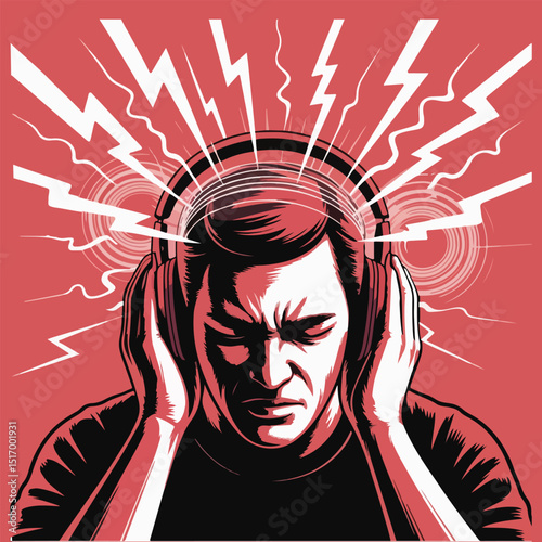 European Migraine Day of Action conceptual vector illustration showing migraine pain, triggers, and invisible illness in a symbolic flat design using bold shapes and solid color elements