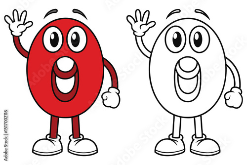 Cheerful Zero Cartoon Character with Color and Outline Versions Available