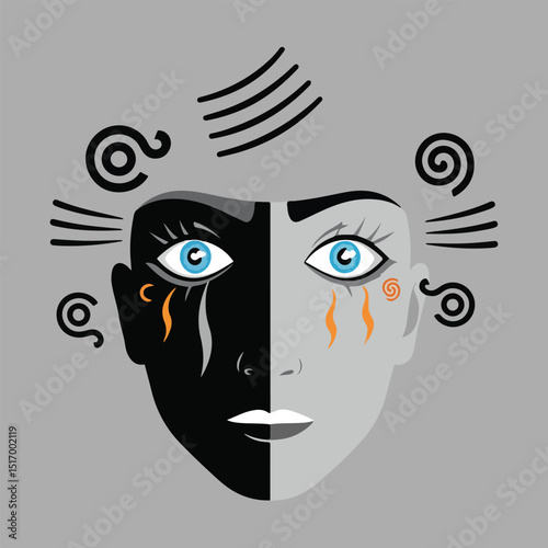 European Migraine Day of Action conceptual vector illustration showing migraine pain, triggers, and invisible illness in a symbolic flat design using bold shapes and solid color elements
