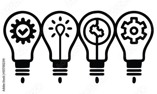 A vector icon set of bright light bulbs, symbolizing innovation and electric energy
