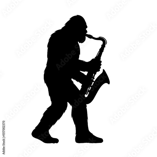 Vector Silhouette of Bigfoot Playing Saxophone