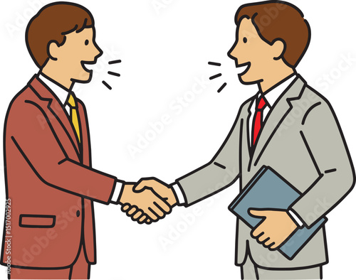 Business Handshake Cartoon
Two Businessmen Shaking Hands
Agreement or Partnership Illustration
Professional Handshake Graphic
Successful Business Deal Clipart