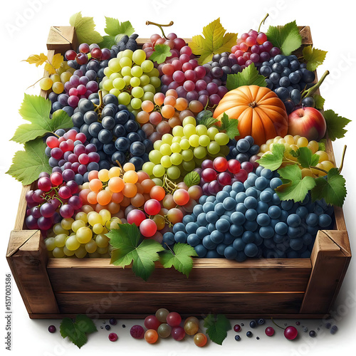 Pile of grapes varieties isolated on white background.