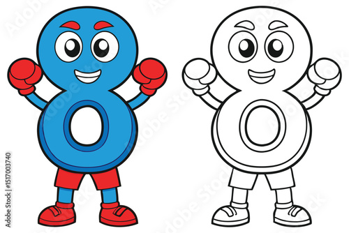 Number eight character boxer with red boxing gloves and red shorts