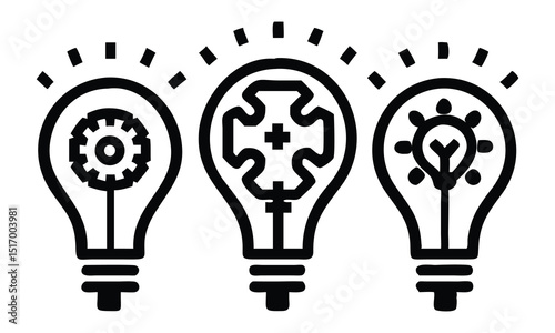 A vector set of glowing light bulb icons illustrating electric power, innovation, and bright ideas