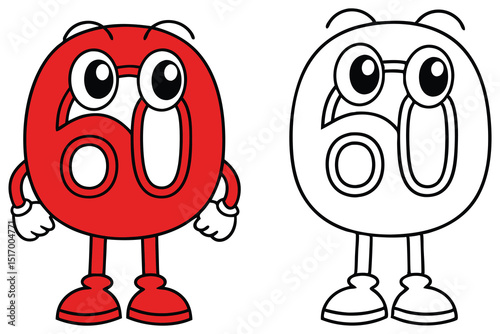 Sixty Character Design Standing with a Colour and Black and White Version