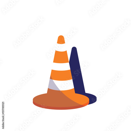 Vector Illustration of a Traffic Cone with Orange and White Stripes on White Background