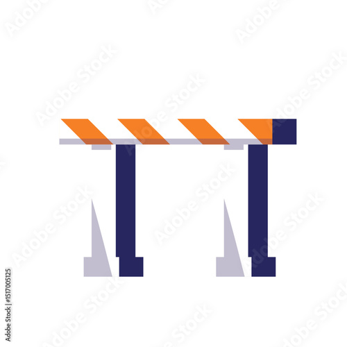 Minimalist Vector Illustration of a Road Construction Barrier with Orange and Blue Stripes on White Background