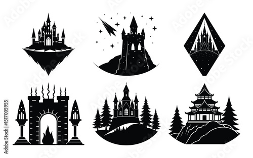 Silhouette of iconic European city skyline with flames and historic landmarks