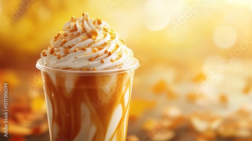Simple pumpkin summer iced drink with whipped cream. AI generated image. Coffee and ice cream photo